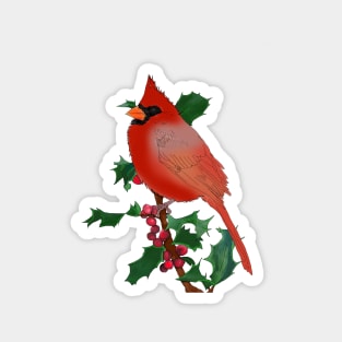 Cardinal and Holly Magnet