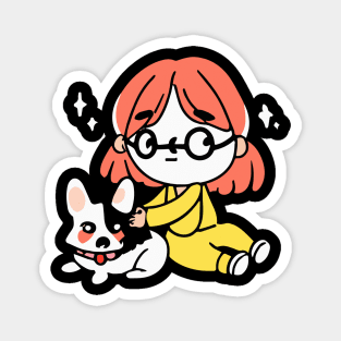 Girl with a Corgi Dog Lover Welsh Magnet