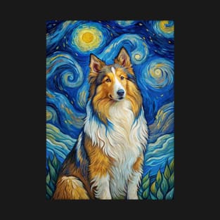 Shetland Sheepdog Dog Breed Painting in a Van Gogh Starry Night Art Style T-Shirt