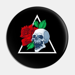 Red Flower Rose Skull Pin