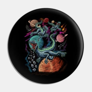 T-Rex Dinosaur Flying in Space Galaxy Pin