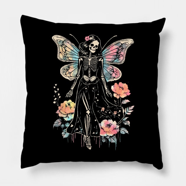 Goth Roses Butterfly Skeleton Fairy Pillow by The Full Moon Shop