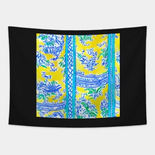 Turquoise and yellow chinoiserie Tapestry