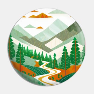 Drawing of a mountainous forest Pin