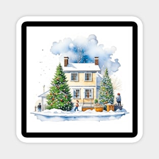 Winter Home Scene - Christmas Magnet