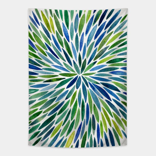 Blue Water Color Burst Tapestry by CatCoq