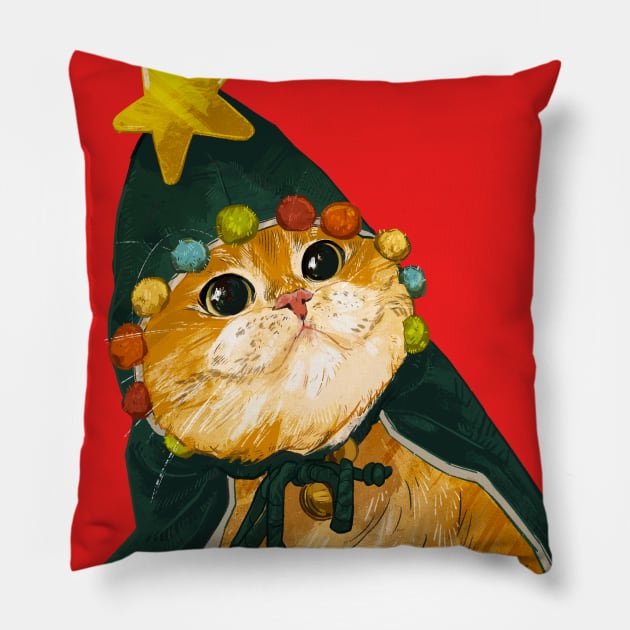 Christmas Tree Cat Hat! Pillow by Catwheezie