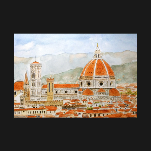 Italy Florence Cathedral Duomo Watercolor Painting With Background