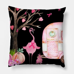 Womens Flamingo In October We Wear Pink Breast Cancer Awareness Pillow