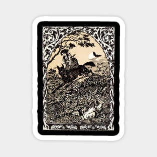 Witch Riding Devil Wolf Vintage Illustration Zuber Tarot Magnet