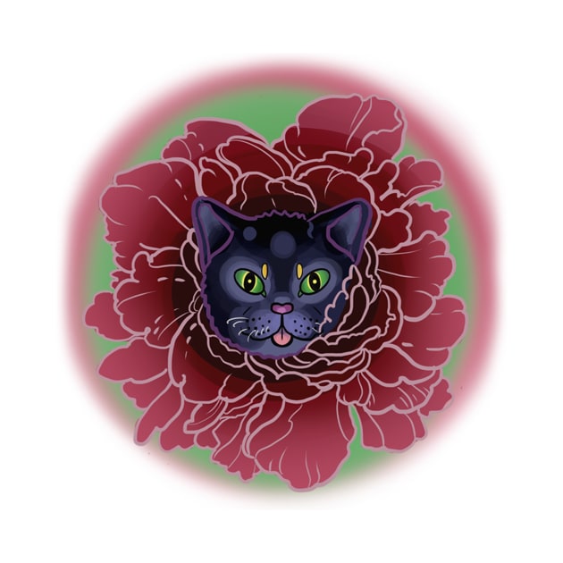 Floral Black Cat by ManyaArtShop 