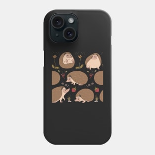 Hedgehogs Among the Flowers Pattern in Burgundy/Brown Phone Case