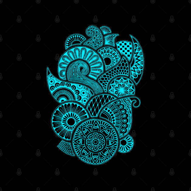 Abstract Mandala design (light blue on black) by calenbundalas