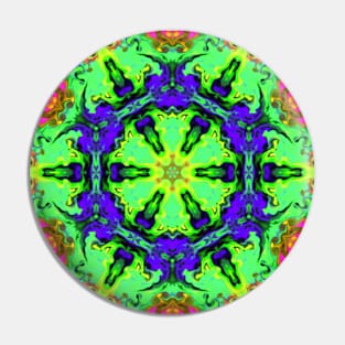 Psychedelic Hippie Flower Blue Green and Pink Pin