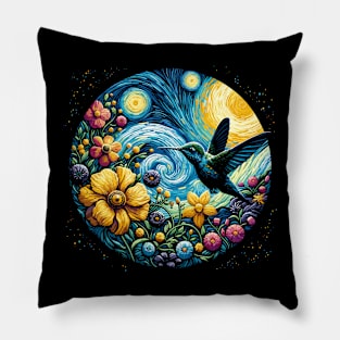 starry night hummingbird Pillow