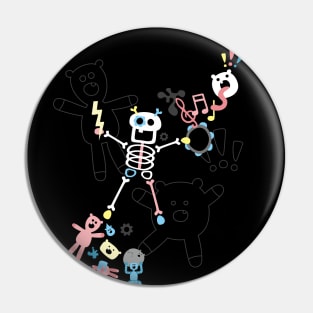 Crazy MonkeyTeddyBears with Skeleton - Pastel on Black Pin