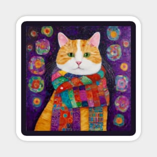 Gustav Klimt Style Painting of a Tabby Cat with Green Eyes Magnet