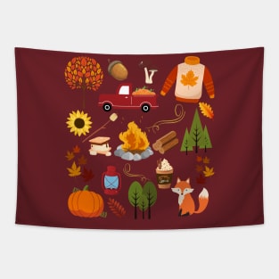 Fall Lover Collage Leaves Pumpkins Campfire Tapestry