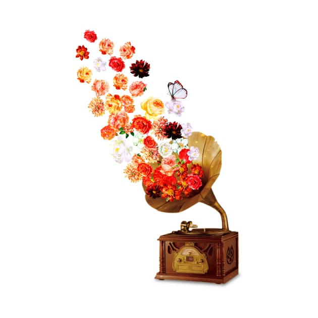 Galaxy Sound Retro record Player Collage Floral by Vintage Dream