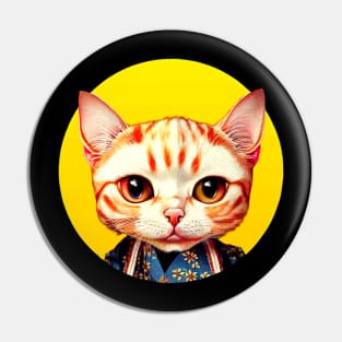 Cat In Kimono Rising Sun Circle Design Pin