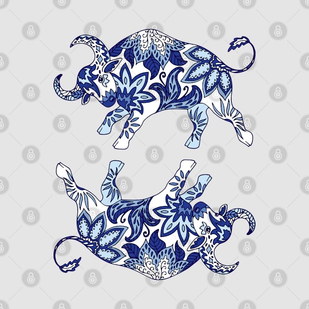 Paisley Oxen (Blue and Grey Palette) by illucalliart