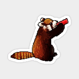 Red panda drinking from a red can Magnet