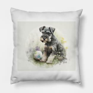 Miniature Schnauzer Watercolour Painting Pillow