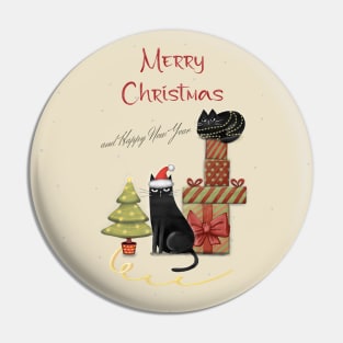 Merry Christmas - Black cats with Santa hat. Pin