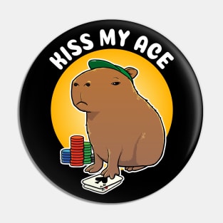 Kiss my ace Poker Capybara Cartoon Pin