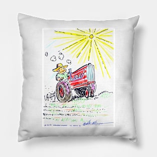 Farmer Ape Drives a Big Red Tractor Pillow