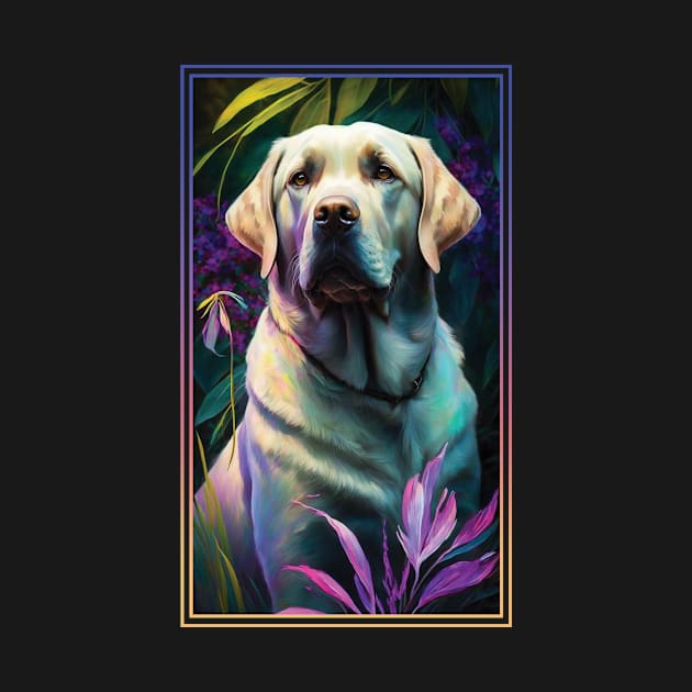 Labrador Retriever Dog Vibrant Tropical Flower Tall Digital Oil Painting Portrait 3 by ArtHouseFlunky