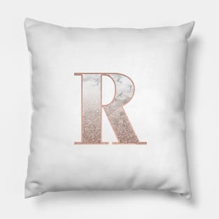 Monogram rose gold glitter marble R Pillow