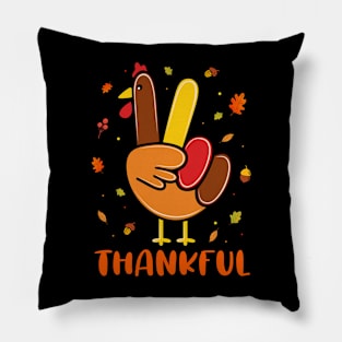 Cute Peace Love Turkey Hand Sign Thankful Happy Thanksgiving Pillow