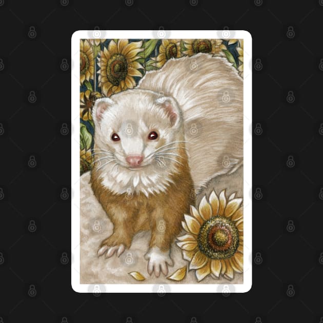 The Sunflower Ferret - White Outlined Version by Nat Ewert Art