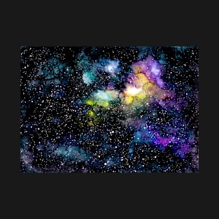 Watercolor Outer Space and Little Colorful Nebula T-Shirt