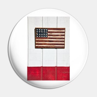 Folk art American flag on wooden wall Pin