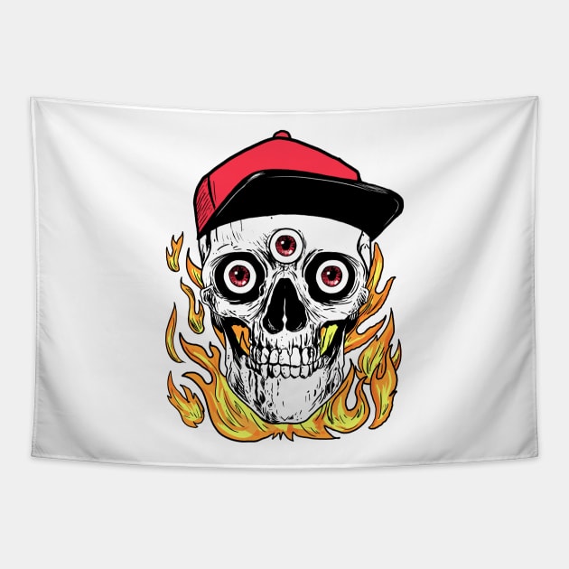 Skull on fire Tapestry by Clipperton