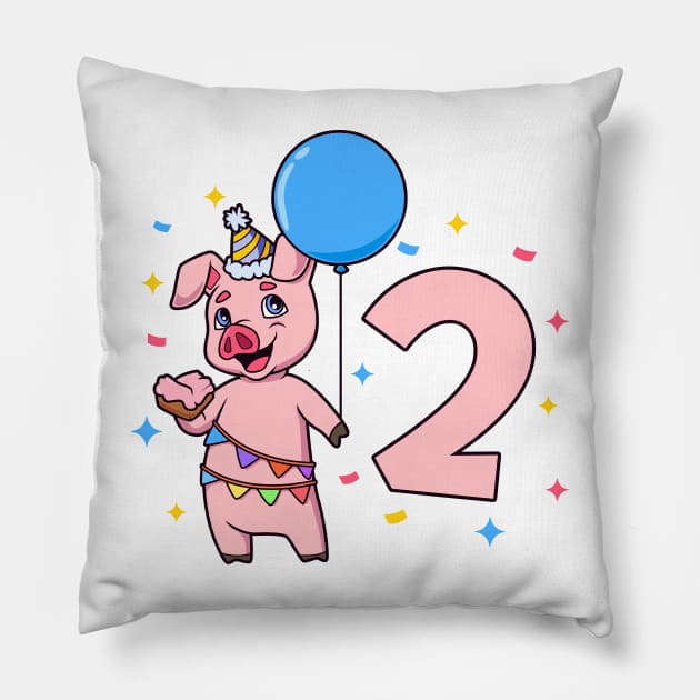 I am 2 with pig - kids birthday 2 years old Pillow by Modern Medieval Design