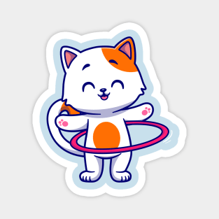 Cute Cat Playing Hula Hoop Cartoon Magnet