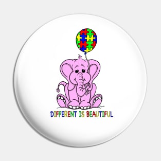 Autism Awareness Baby Pink Elephant DIFFERENT IS BEAUTIFUL Pin