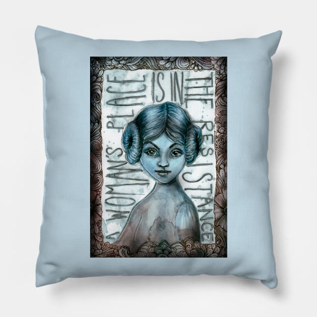 A woman's place is in the resistance Pillow by selandrian