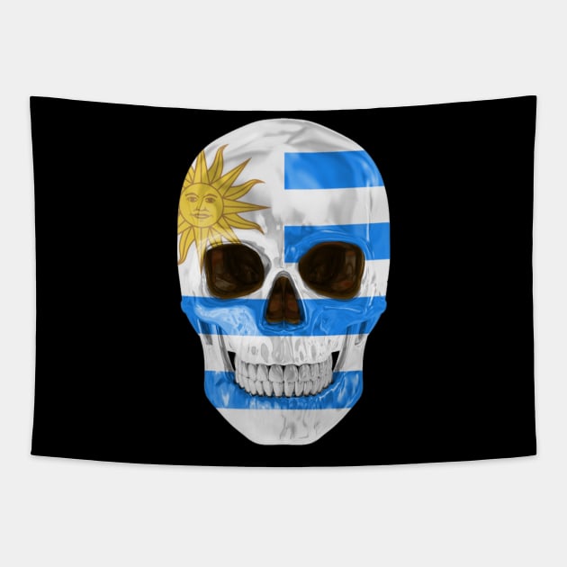 Uruguay Flag Skull - Gift for Uraguyan With Roots From Uruguay Tapestry by Country Flags
