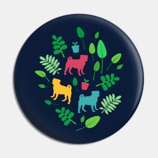 Colorful Pugs with Leaves Pin