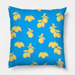 Silhouette Citrus Lemon Fruit Pattern Yellow, Pink and Blue Pillow