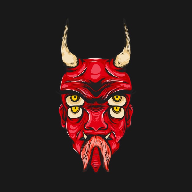 Demon Head Devil Illustration Mask Horns by Foxxy Merch