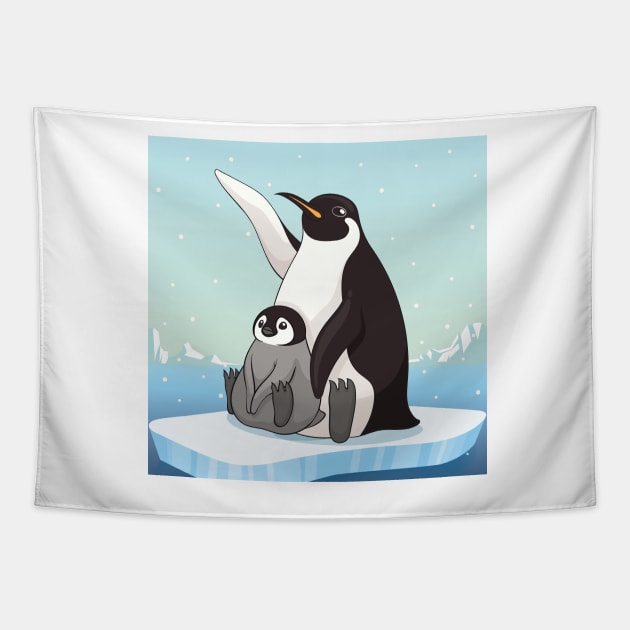 Family of penguins in cartoon style. Penguin character design. vector illustration Tapestry by tomodaging