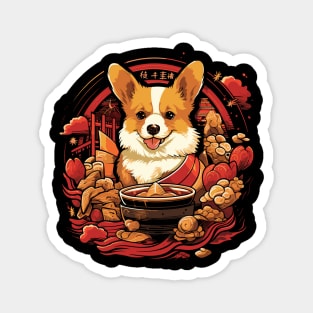 Kawaii Corgi Eating Ramen Noodles Magnet