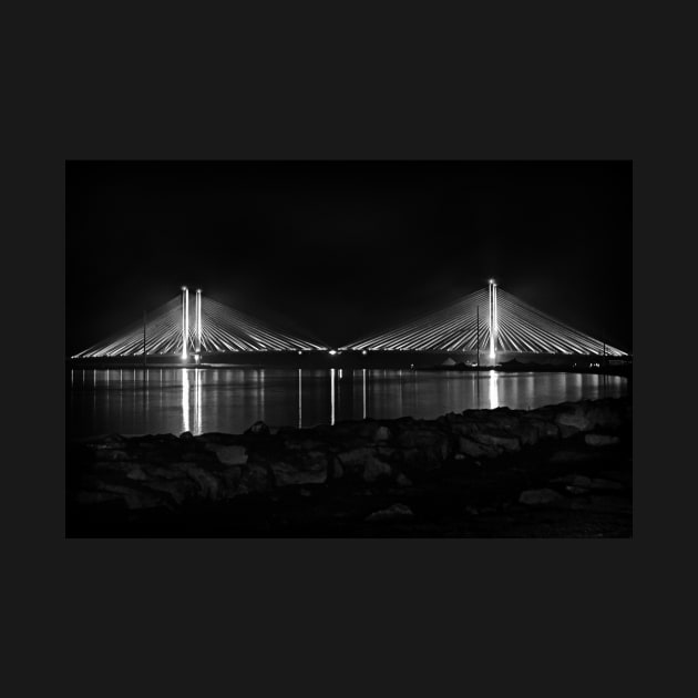 Indian River Bridge At Night In Black and White by Swartwout