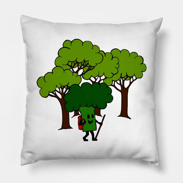 Wandering Broccoli Forest Hiking Woods Hike Pillow by latebirdmerch