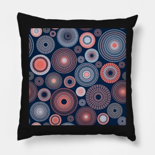 colorful circles | dark blue and coral Pillow